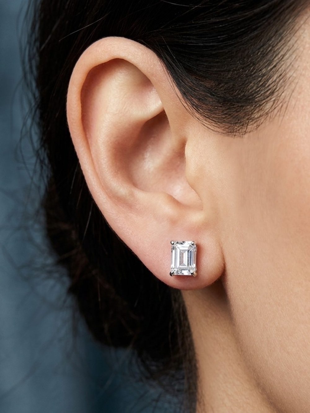 Avon 7mm Emerald Cut Clear CZ Silver Tone Post Stud Earrings Perfect Con Vintage